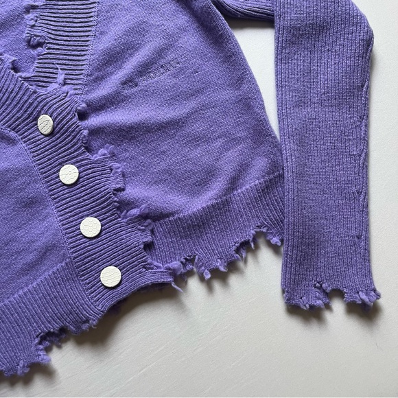 ANN ANDELMAN purple distressed virgin wool cropped button up cardigan - Picture 2 of 8